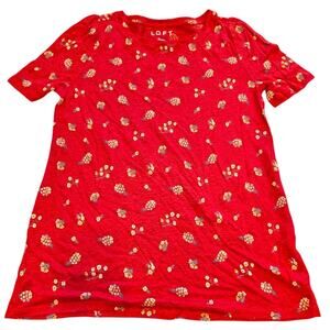 LOFT Women's 100% Linen Floral Tee Shirt Crew Neck Short Sleeve Red Size XSP